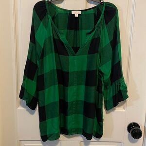C Wonder Black and green‎ buffalo plaid Shirt Top size small